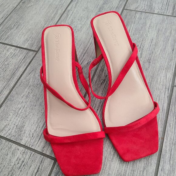 The Drop Avery Women's Red Suede Strappy Square-Toe Heeled Sandals Size 10 - Picture 4 of 12